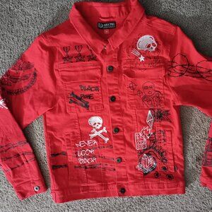 Black Pike, red denim jacket, size Medium. NWOT